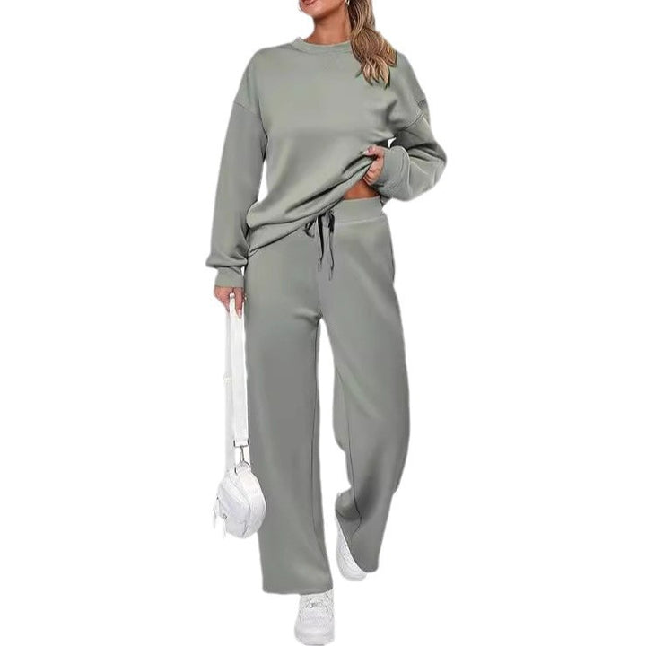 Damen zweiteiliges French-Terry Lounge-Set mit oversized Rundhals-Pullover und weitem Highwaist-Jogger – Avérine
