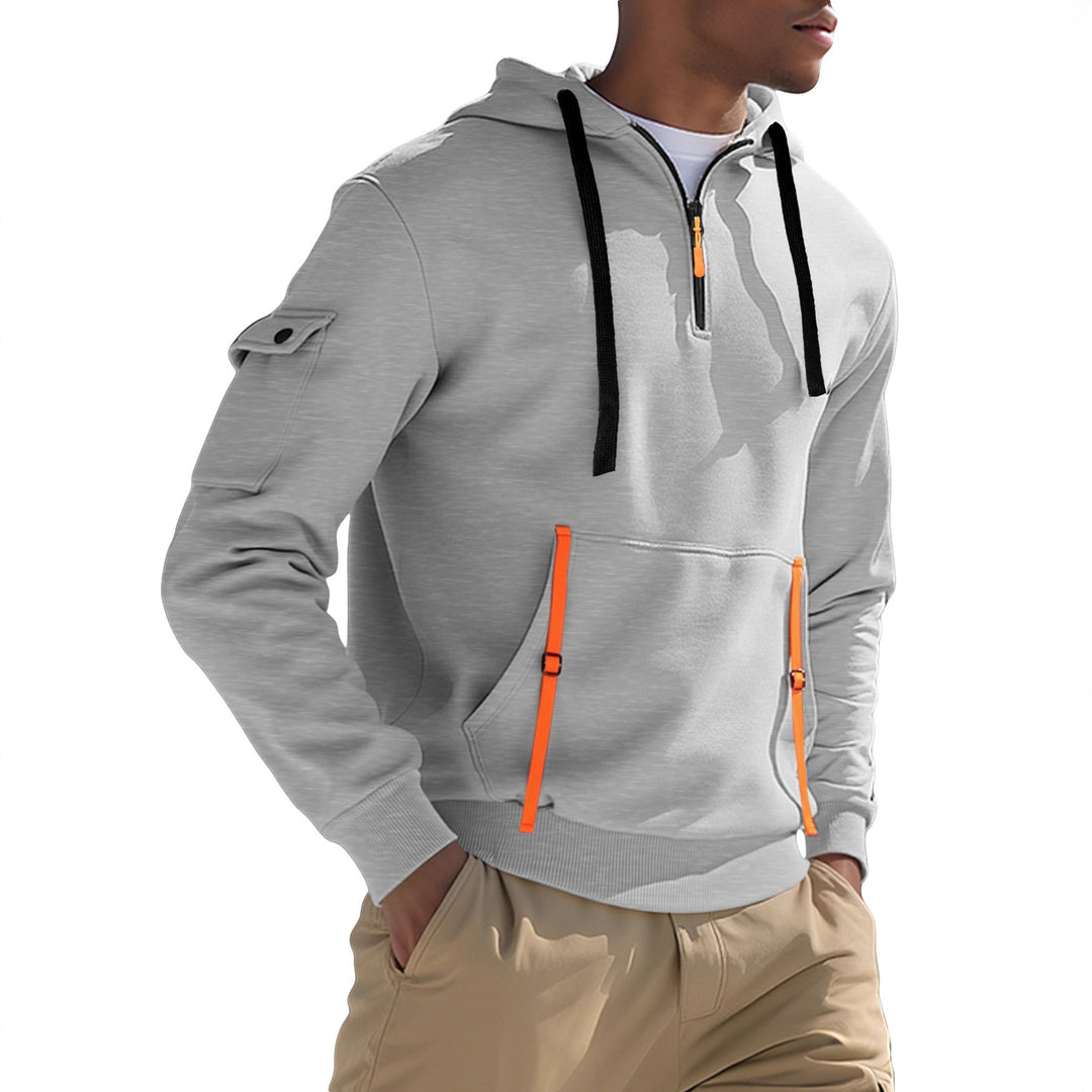 Herren nan urbaner Tech-Kapuzen-Halbzippullover mit Utility-Ärmeltasche, Kängurutasche und verstellbaren Zipper-Bändern Echo Archiv