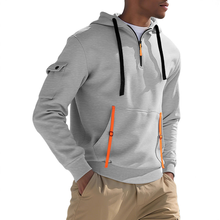 Herren nan urbaner Tech-Kapuzen-Halbzippullover mit Utility-Ärmeltasche, Kängurutasche und verstellbaren Zipper-Bändern Echo Archiv