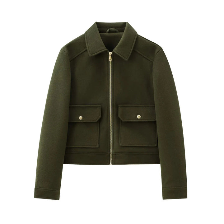 Damen Kurzjacke im Velours‑Optik mit Klapp‑Pattentaschen und durchgehendem Reißverschluss Echo Archiv