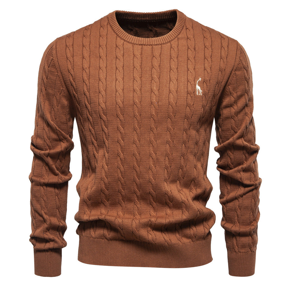Herren Strickpullover mit Zopfmuster und Rundhalsausschnitt – Norvane
