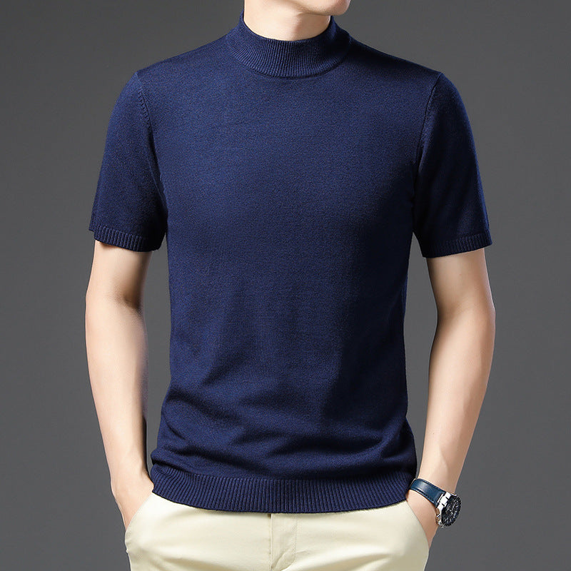 Herren elegantes Kurzarm-Pullover mit hochgeschlossenem Kragen Echoarchiv