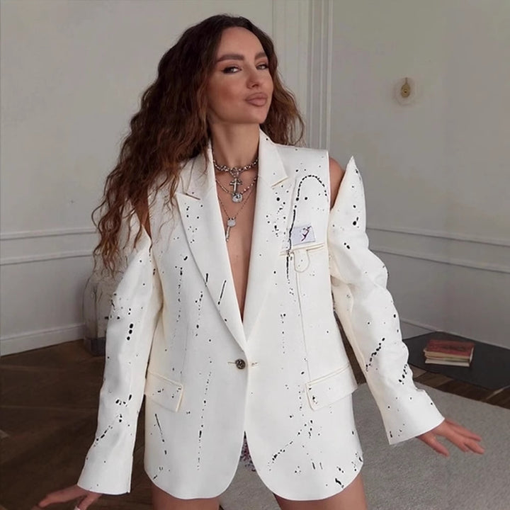 Damen Oversize-Blazer mit Cut-Out-Schultern und Paint‑Splatter‑Optik Echo Archiv
