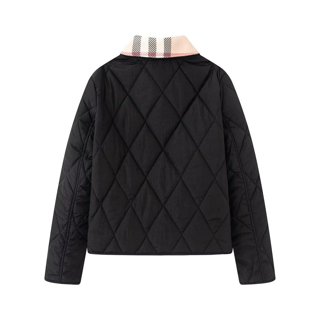 Damen nan gesteppte Kurzjacke mit Karokragen und paspelierten Eingrifftaschen Echo Archiv