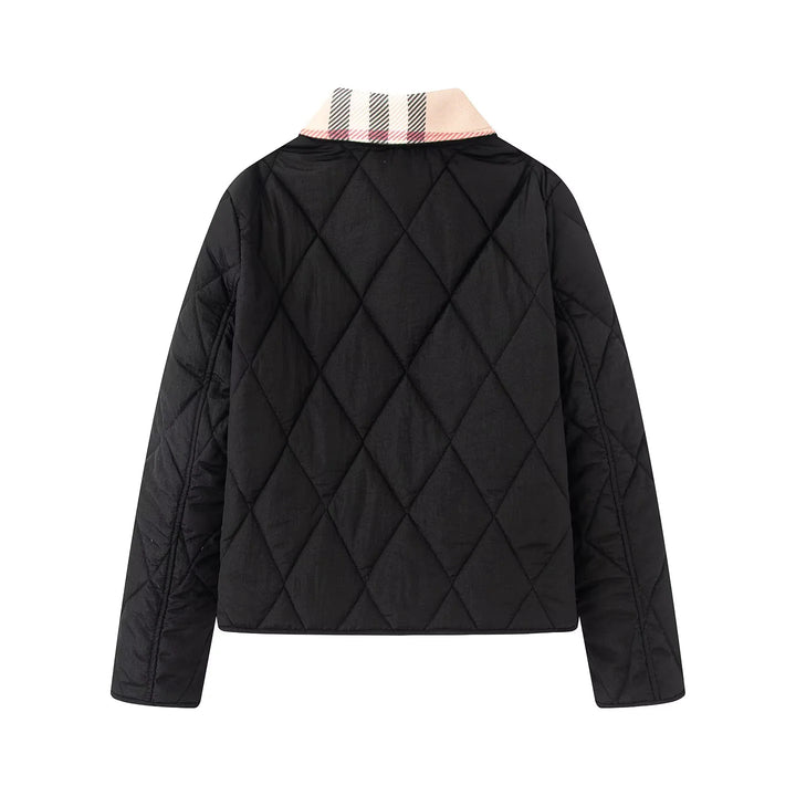 Damen nan gesteppte Kurzjacke mit Karokragen und paspelierten Eingrifftaschen Echo Archiv