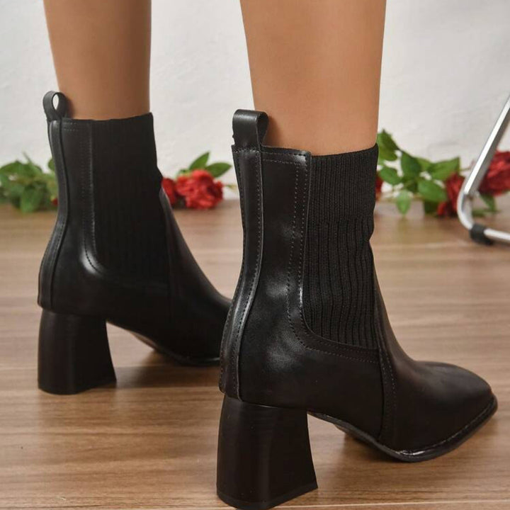 Damen Elegante Blockabsatz Stiefeletten mit Strickschaft Echo Archiv