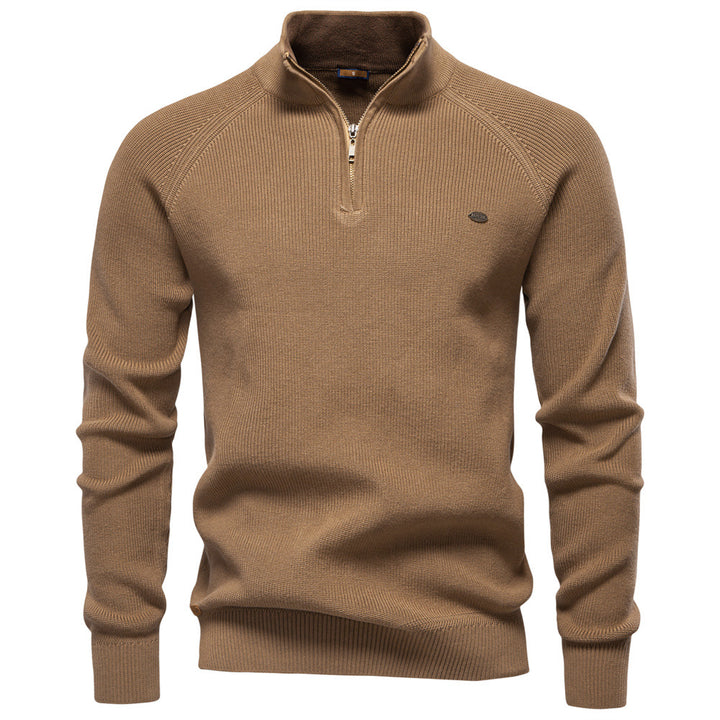 Herren Strickpullover mit halbem Reißverschluss und sportlichen Details Echoarchiv