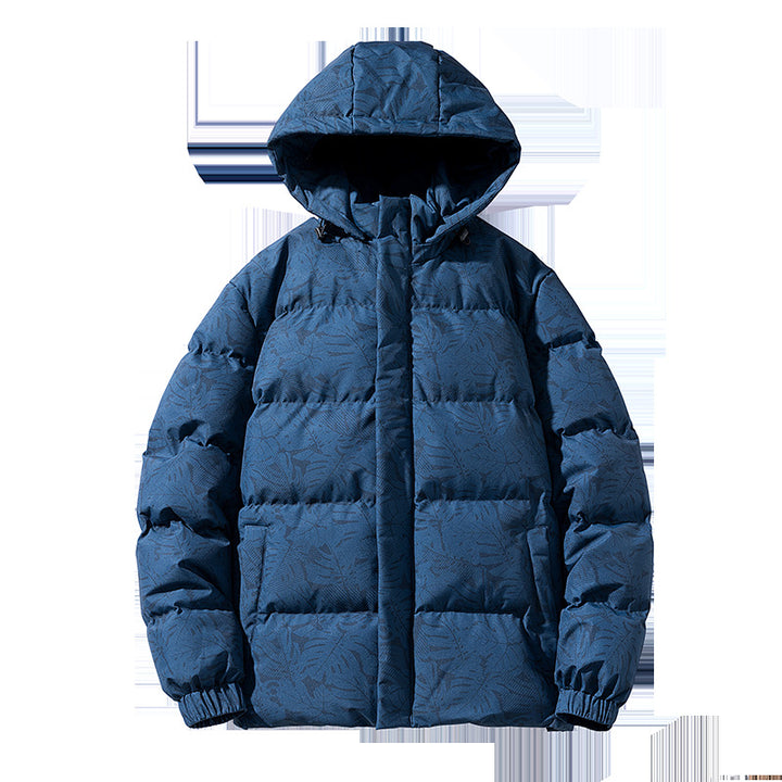 Herren Nano-Steppjacke mit Kapuze und botanischem Allover-Druck, winddichtem Außenmaterial und thermischer Synthetikfüllung – Taviero