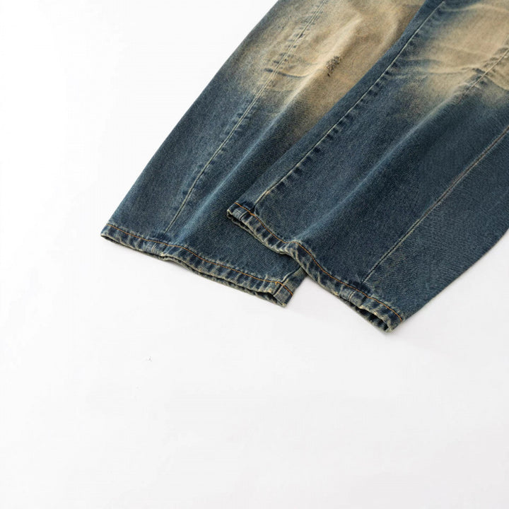Damen Weite High-Waist Baggy-Jeans mit Used-Waschung und Distressed-Details Echo Archiv