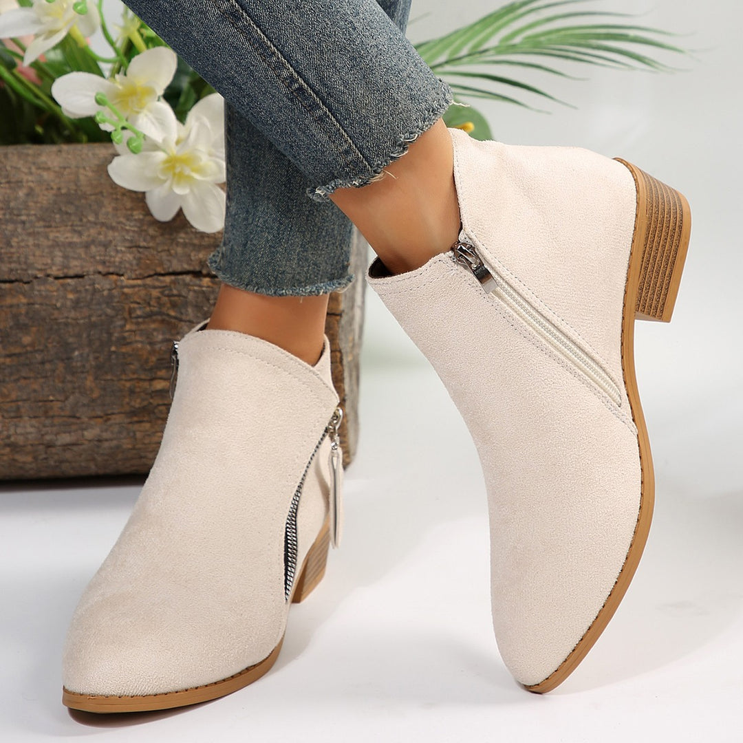 Damen nan klassische knöchelhohe Microvelours-Stiefelette mit seitlichem Reißverschluss und niedrigem Blockabsatz Echo Archiv
