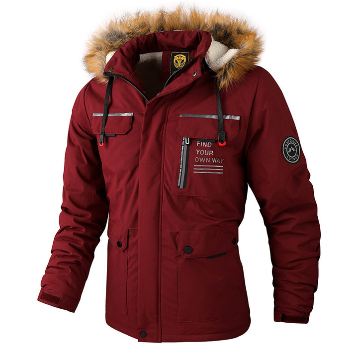 Herren Isolierter Outdoor-Parka mit Kunstfellbesatz, Multifunktions‑Taschen und Fleece‑Innenfutter Echoarchiv