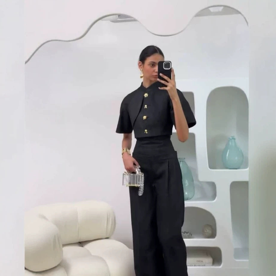 Damen Hochtaillierte Culotte-Hose mit breitem Komfortbund und weitem Bein Echoarchiv
