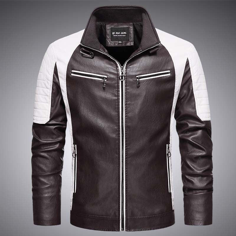 Herren Biker-Lederimitatjacke im Racing-Stil mit Stehkragen und Reißverschlusstaschen Echoarchiv