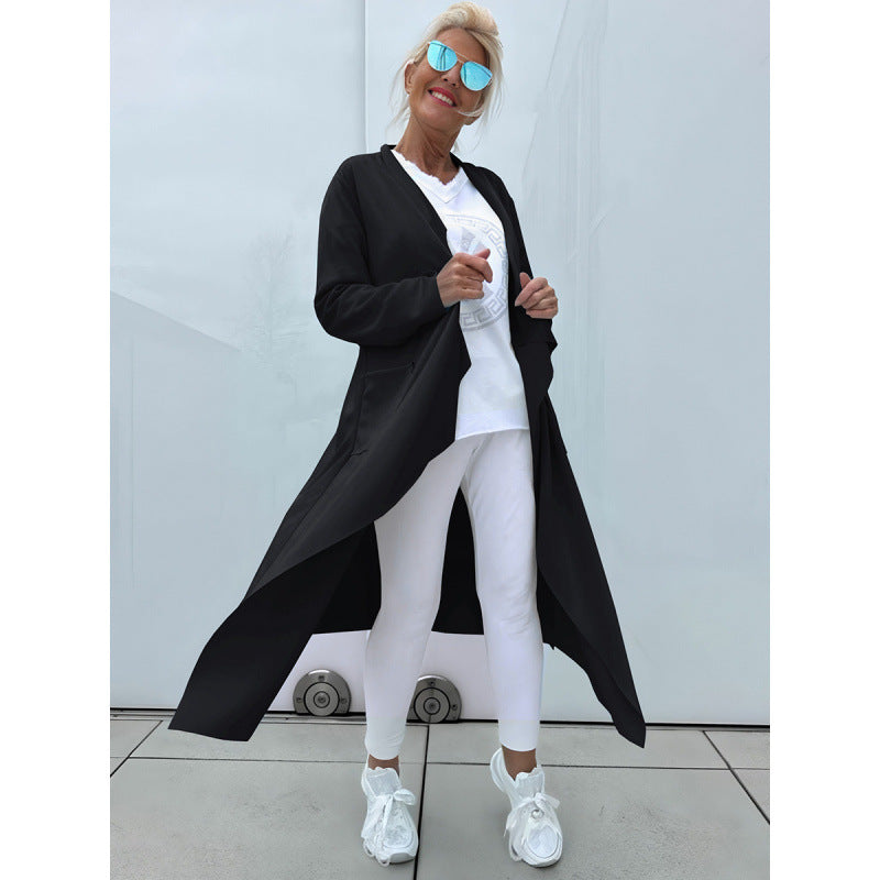Damen Langer Fließender Longcardigan mit Wasserfall-Saum und Eingrifftaschen Echo Archiv