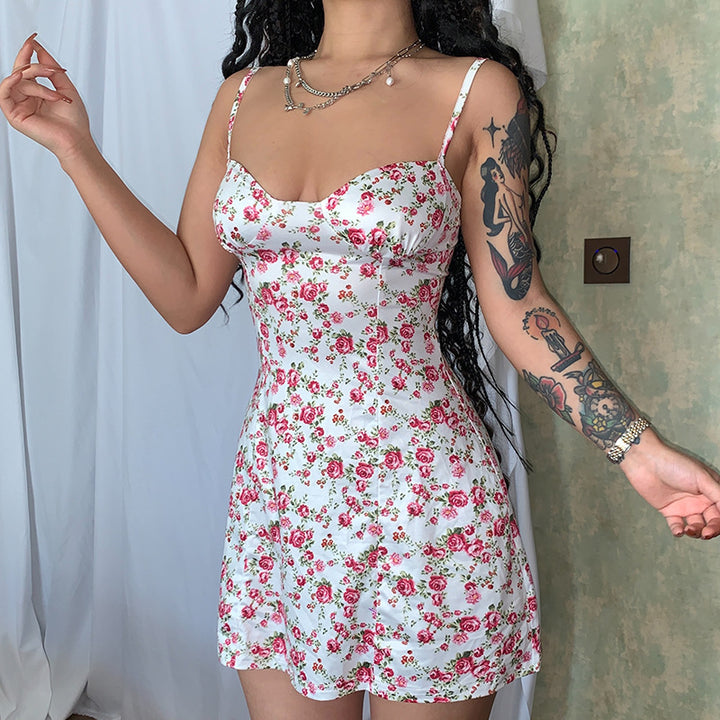 Damen Blumengesäumtes Minikleid mit verstellbaren Trägern und femininem Schnitt Echo Archiv
