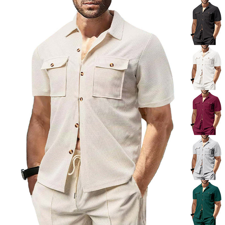 Herren elegantes Kurzarm-Hemd mit praktischen Taschen und strukturiertem Design Echoarchiv