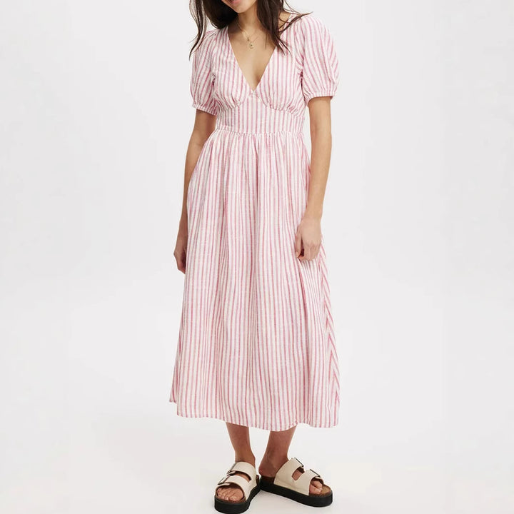 Damen Maxikleid mit V-Ausschnitt und Puffärmeln Echo Archiv