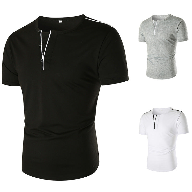 Herren Kurzarm T-Shirt mit halber Knopfleiste und kontrastierenden Nähten Echoarchiv