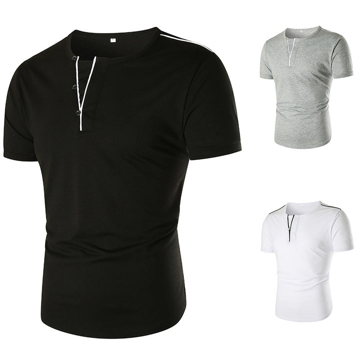 Herren Kurzarm T-Shirt mit halber Knopfleiste und kontrastierenden Nähten Echoarchiv