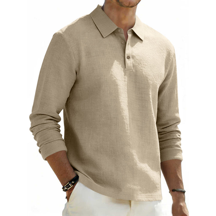 Herren nan Langarm-Poloshirt aus Leinen mit Henley-Knopfleiste und Kentkragen Echo Archiv