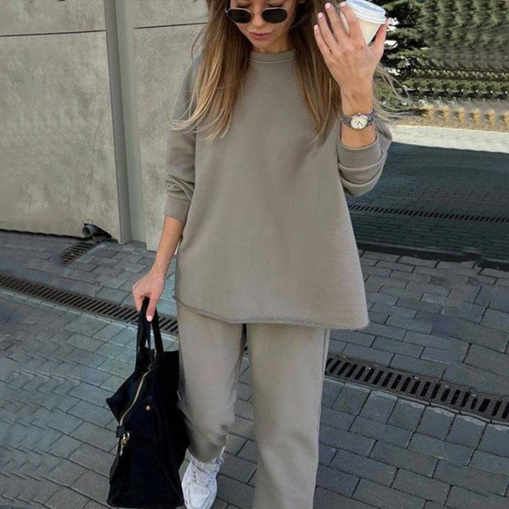 Damen Oversize-Loungewear-Set mit verlängertem Rundhals-Sweater und elastischer Bündchen-Jogginghose – Avérine
