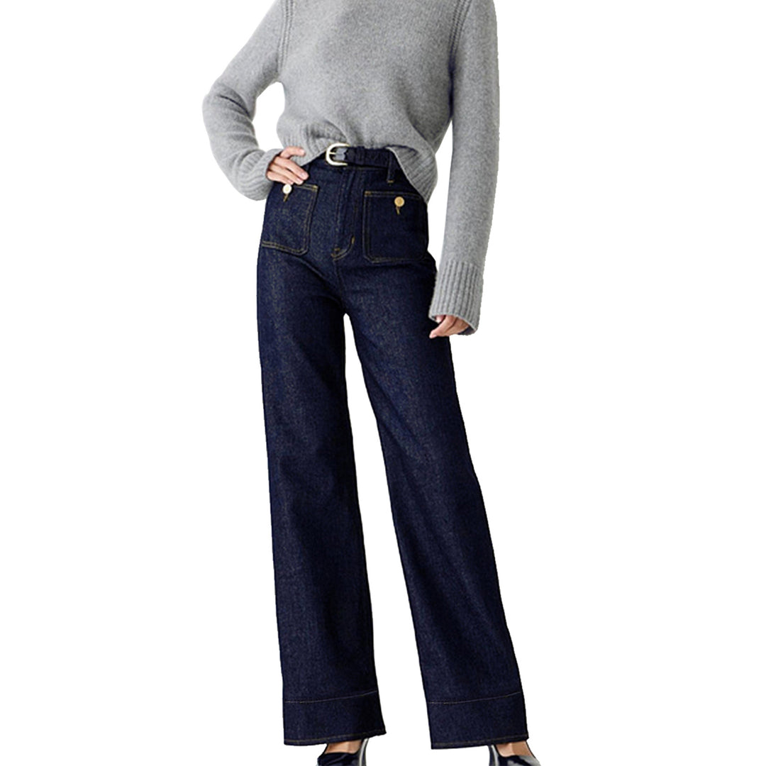 Damen nan High-Waist Wide-Leg-Jeans mit aufgesetzten Fronttaschen und weitem Bein Echo Archiv