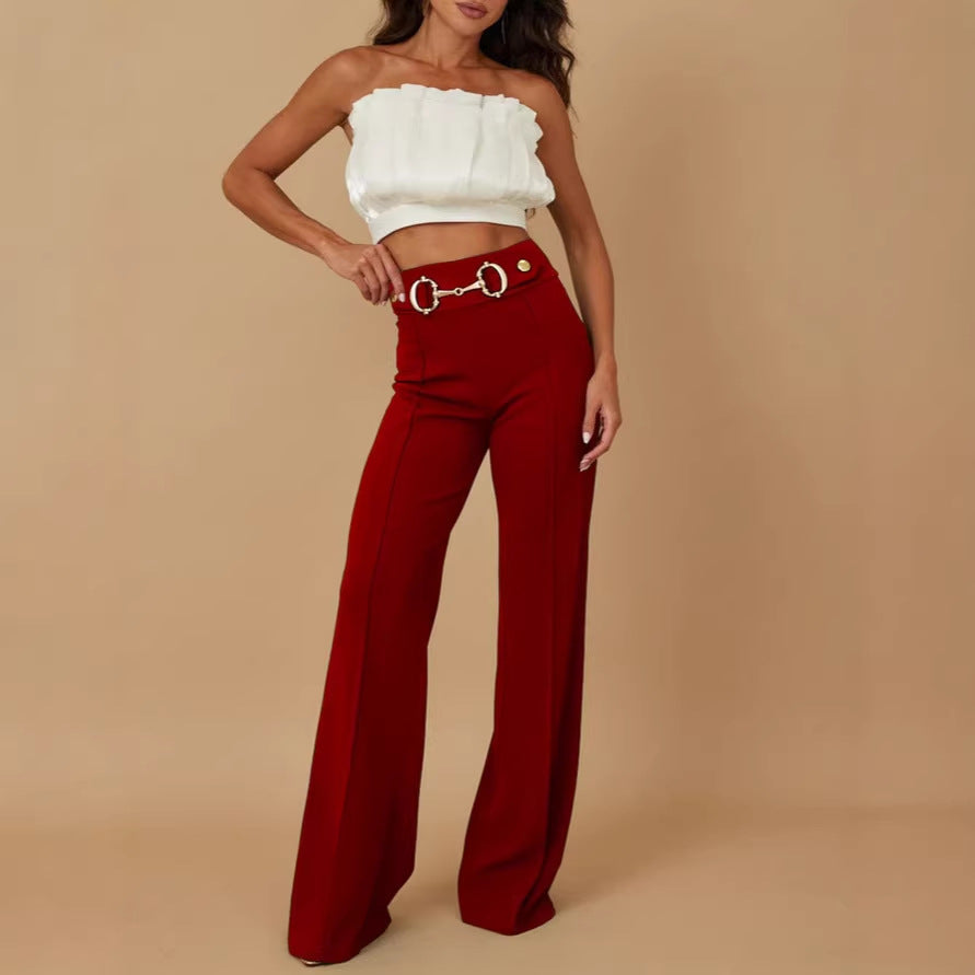 Damen weite Hochtaillenhose mit dekorativem Gürtel und eleganter Nahtführung Echo Archiv