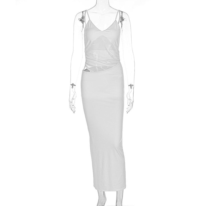 Damen elegantes bodenlanges Wickelkleid mit feinen Trägern und figurformendem Design Echo Archiv