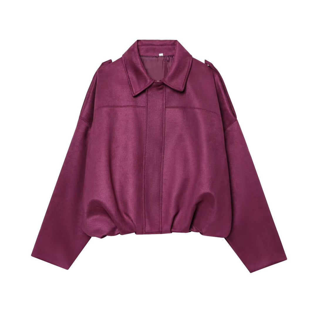 Damen Gekürzte Wildlederoptik-Blousonjacke mit Taillen-Smock und Schulterpatten Echo Archiv