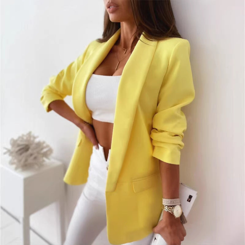 Damen Kariierter Longblazer mit legerer Passform, aufgesetzten Taschen und Dreiviertelärmeln – Célinea