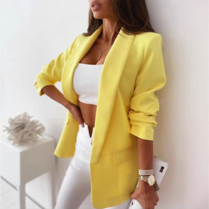 Damen Kariierter Longblazer mit legerer Passform, aufgesetzten Taschen und Dreiviertelärmeln – Célinea