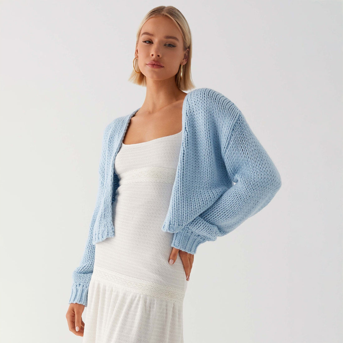 Damen Oversized Grobstrick-Cardigan mit Schalkragen und Rippbündchen – Veloura