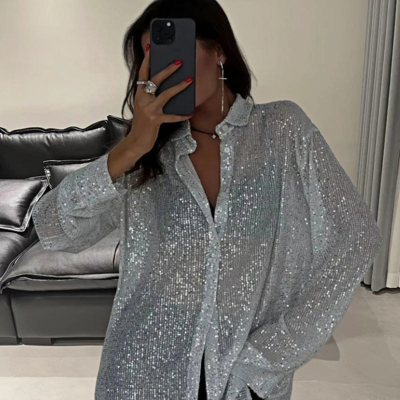 Damen Glitzerndes Oversized-Hemd mit Pailletten Echoarchiv