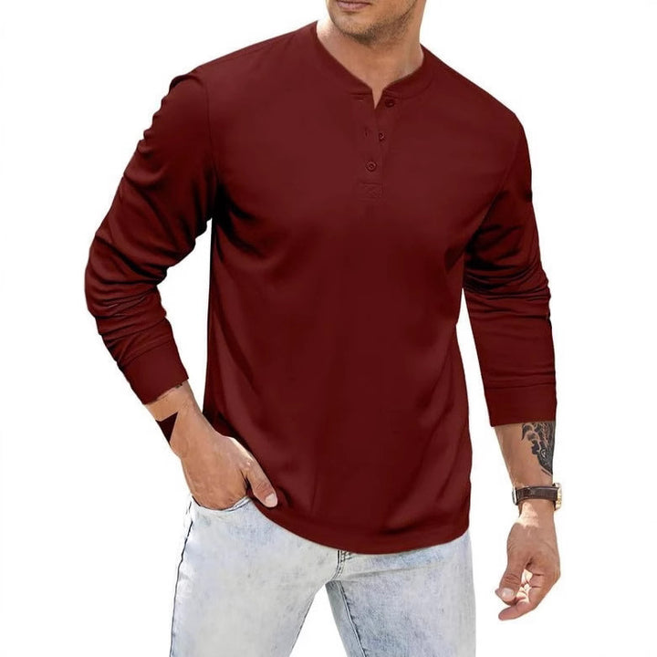 Herren Langarmshirt mit dekorativen Knöpfen und strukturierter Oberfläche Echoarchiv