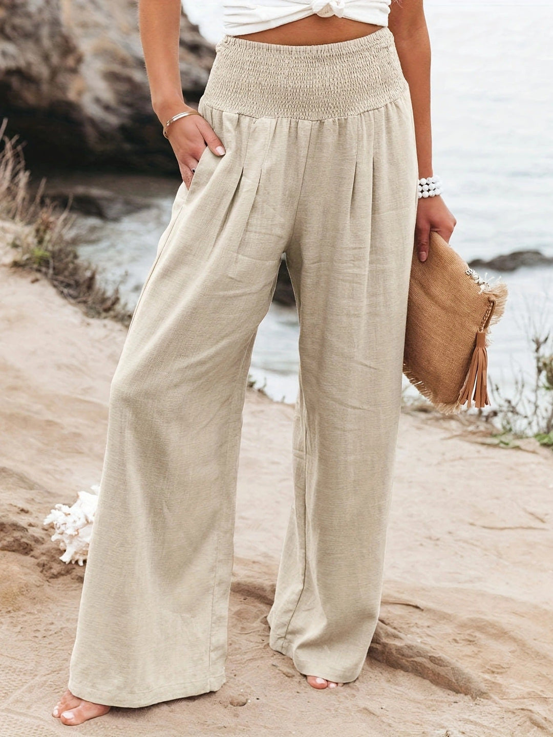 Damen weite Leinenhose mit elastischem Bund Echoarchiv