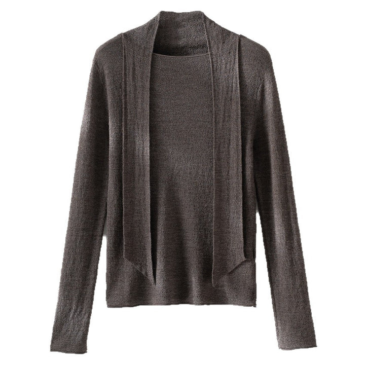 Damen Feiner Feinstrickpullover mit Schalkragen und asymmetrischem Schlaufendetail Echoarchiv