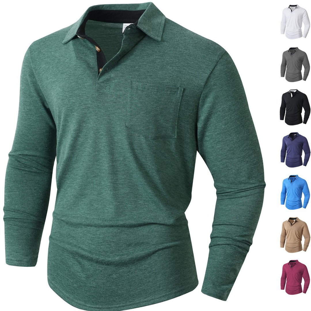Herren elegantes Langarm Poloshirt mit modernem Kragen und leichtem Stretch Echoarchiv