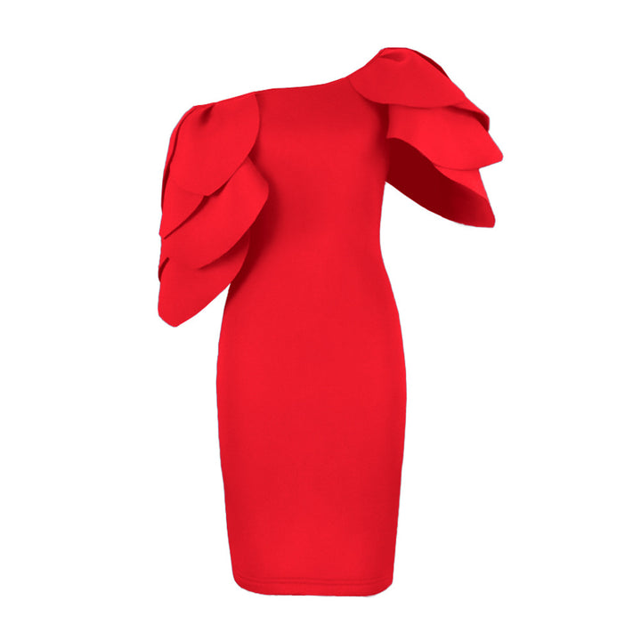 Damen Figurbetontes Kleid mit asymmetrischem Rüschen-Ausschnitt Echo Archiv