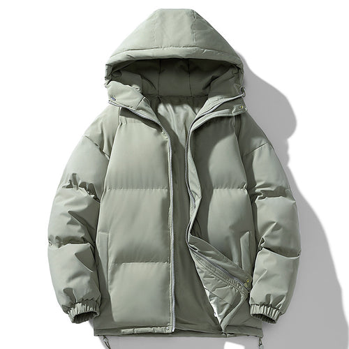Herren minimalistischer oversized gepolsterter Mantel mit gestepptem Thermofutter und Kordelzugkapuze – Taviero