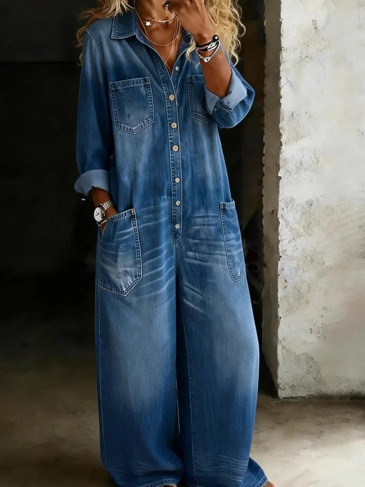 Damen Modisches Denim Maxikleid – Valéora
