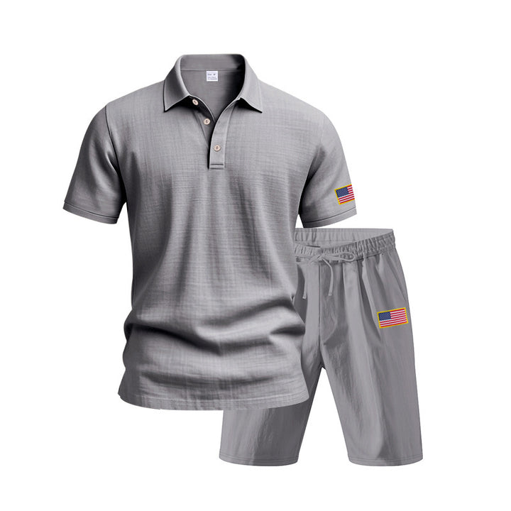 Herren Polo- und Shorts-Set mit gesticktem Länderflaggen-Motiv Echoarchiv