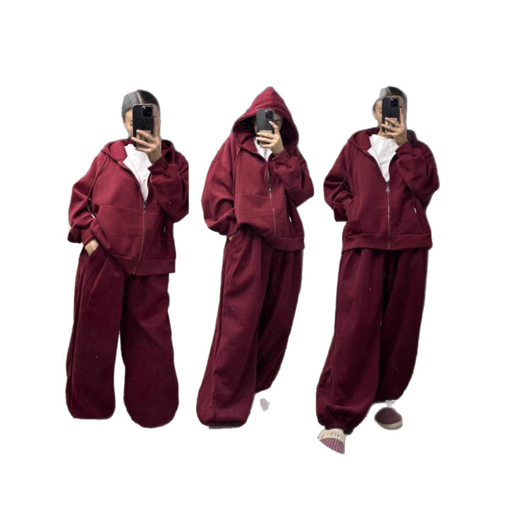 Damen übergroße Kapuzenjacke mit Reißverschluss und weite Jogginghose Lounge Set – Auréline