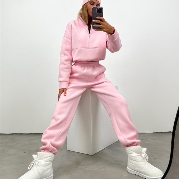 Damen nan cropped Half-Zip Fleece-Set zweiteilig mit hohem Bund und elastischen Bündchen Echo Archiv