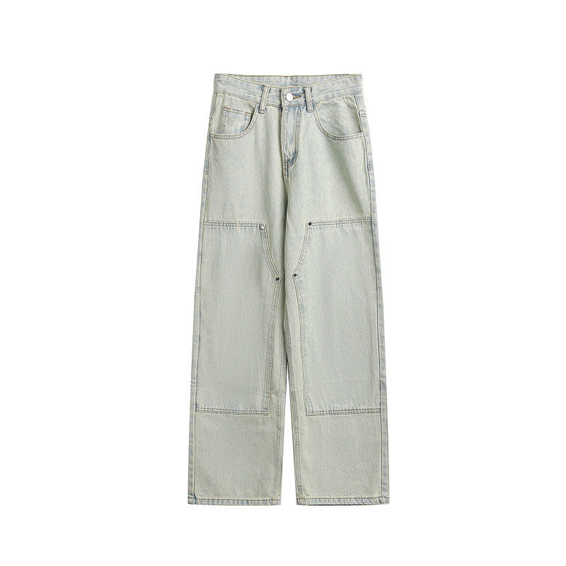 Damen Weite Utility-Denimhose mit Knie‑Patch, hohem Bund und geradem Bein Echo Archiv
