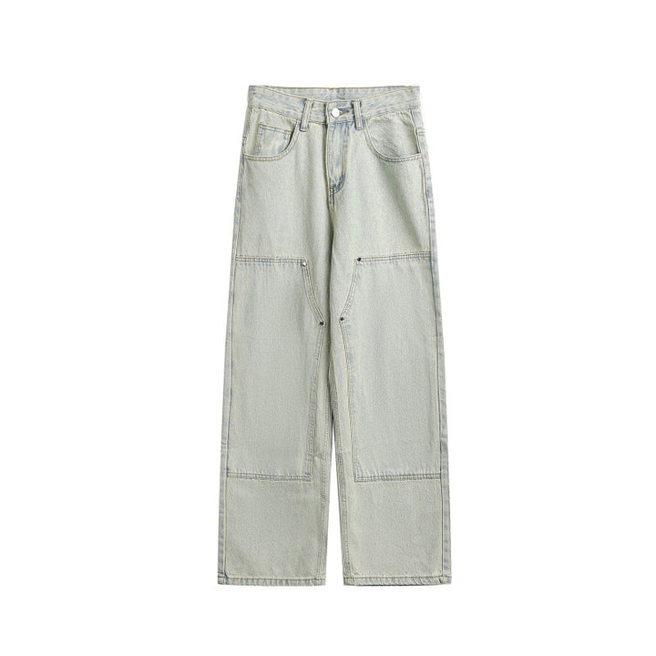 Damen Weite Utility-Denimhose mit Knie‑Patch, hohem Bund und geradem Bein Echo Archiv