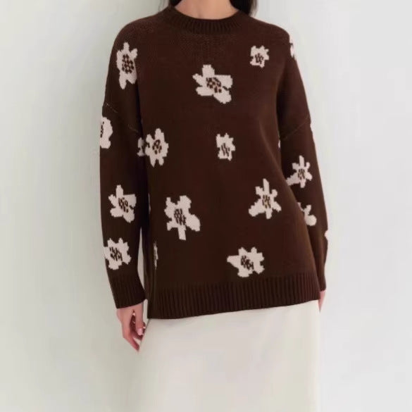 Damen Modischer Pullover mit floralen Mustern – Mavelle