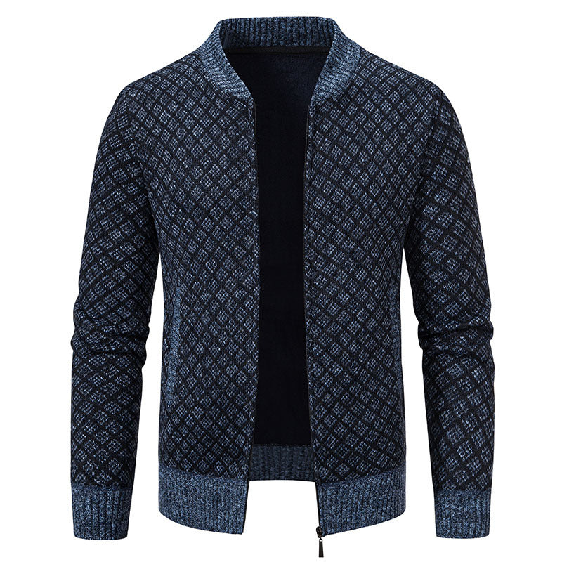 Herren Taillierter Jacquard-Zip-Cardigan mit Diamantstruktur und Eingrifftaschen Echo Archiv