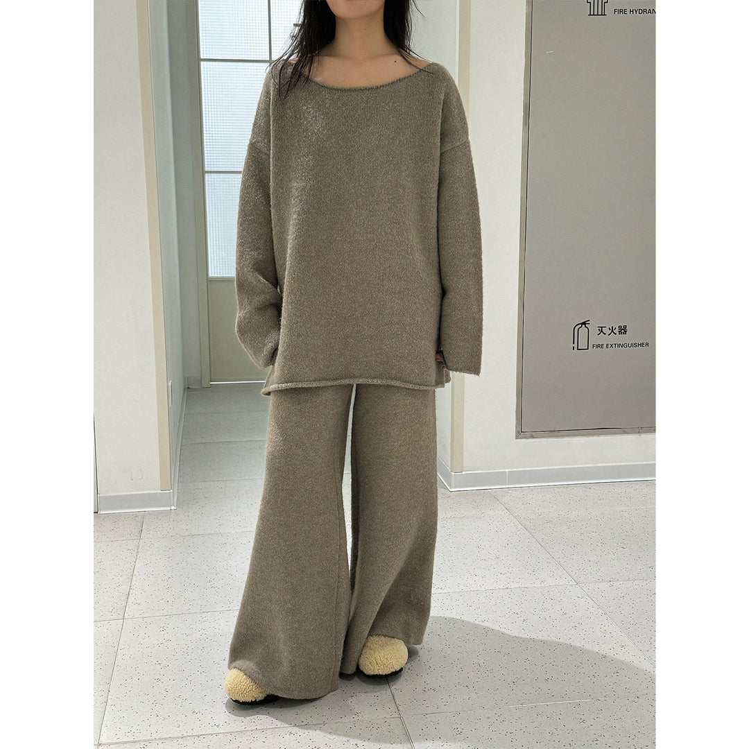 Damen Hochtaillierte flauschige Strickpalazzo‑Hose mit weitem Bein Echoarchiv
