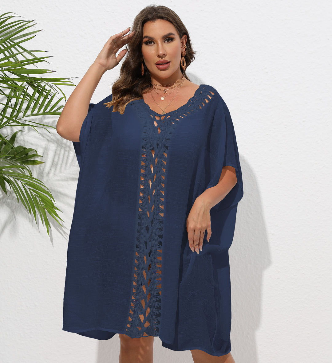 Damen Luftiger Strandkimono mit dekorativer Häkelspitze Echo Archiv