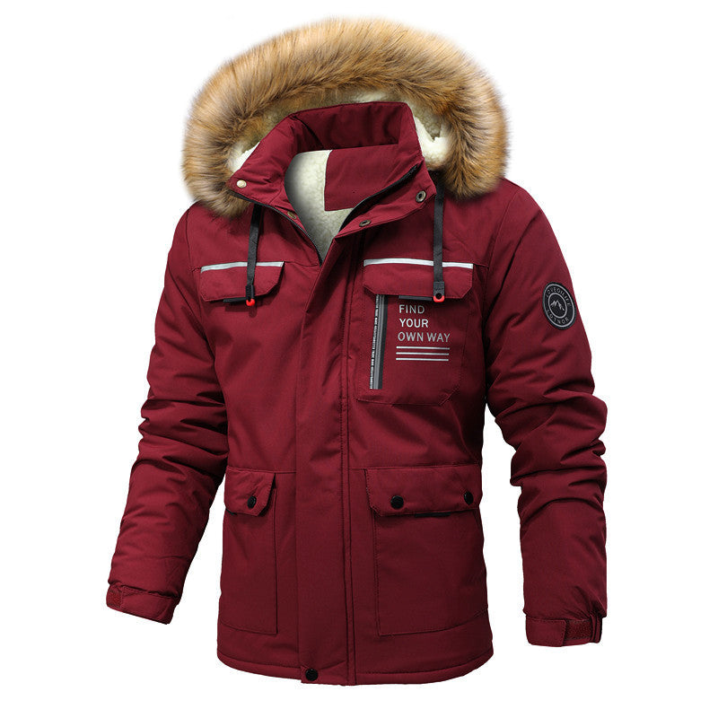 Herren Thermo-Parka im Expeditionstil mit abnehmbarer Kunstfellkapuze und Multifunktions-Taschen Echoarchiv